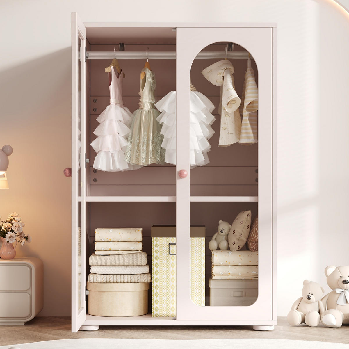 KLEIDERSCHRANK 80/120/50 cm Babyrosa aus Acryl und MDF mit verstellbaren Einlegeböden - Pink, Holzwerkstoff (50/120/80cm) - OKMYHOME
