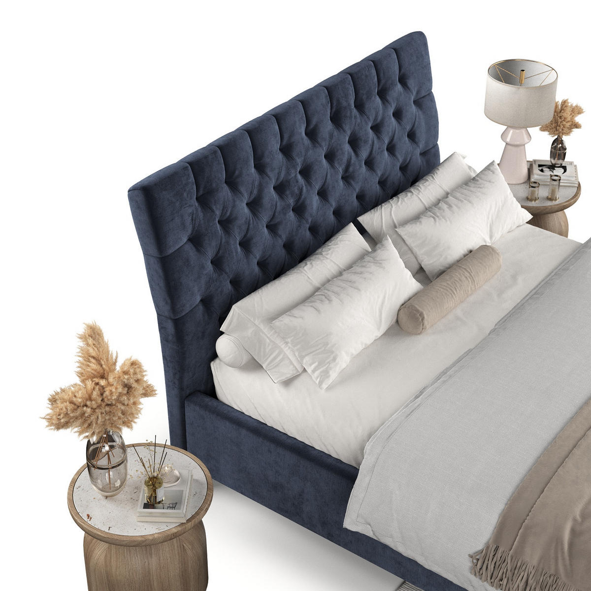 POLSTERBETT Lira 120/200 cm Marineblau im Lotta Stoff - Naturfarben/Dunkelblau, Holz/Holzwerkstoff (120/200cm) - AltaBeds