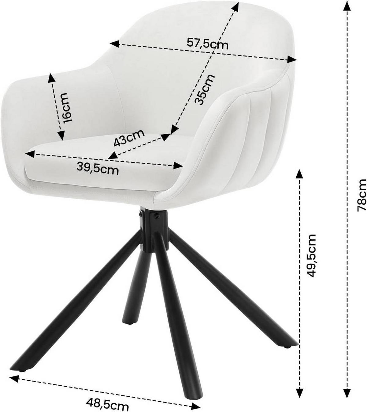 ESSZIMMERSTUHL drehbar, Samt, Creme - Creme/Schwarz, Textil/Metall (57.5/78/60.5cm) - Woltu
