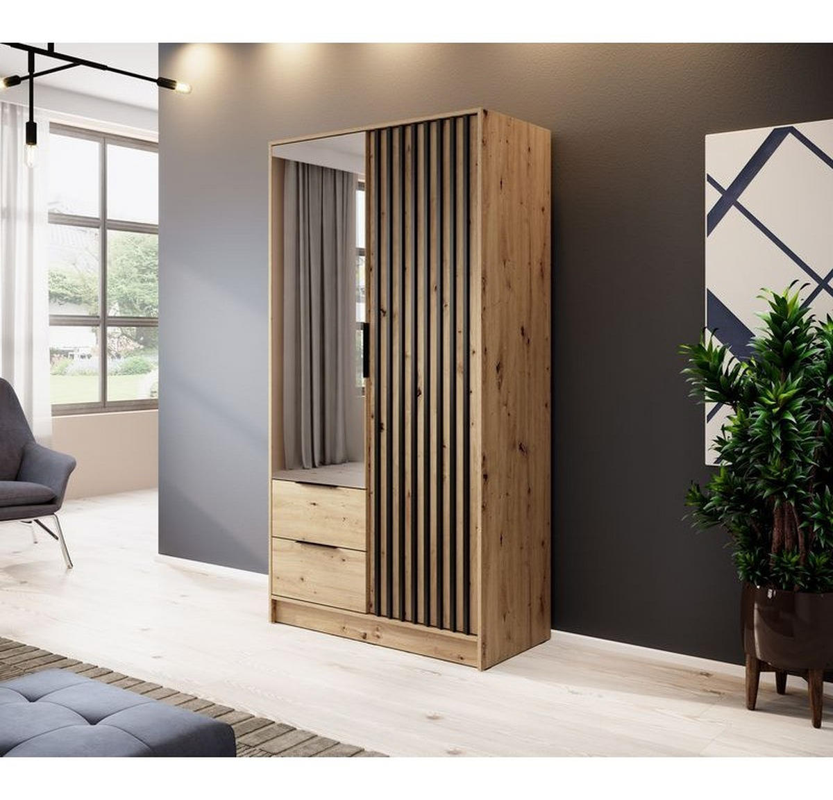 KLEIDERSCHRANK – 105 cm – Nelly – Eiche - Eiche Artisan, Holzwerkstoff (105/200/51cm) - hi-markt