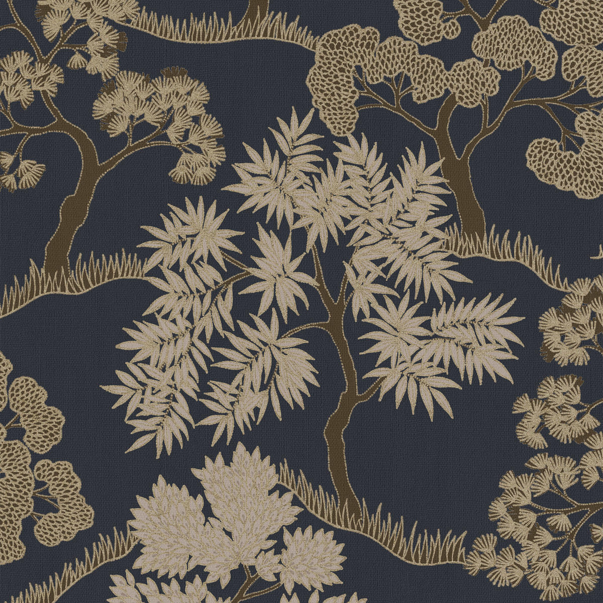 VLIESTAPETE - Bäume Blau Gold - Blau/Goldfarben, Papier/Kunststoff (52/1000cm) - Sublime