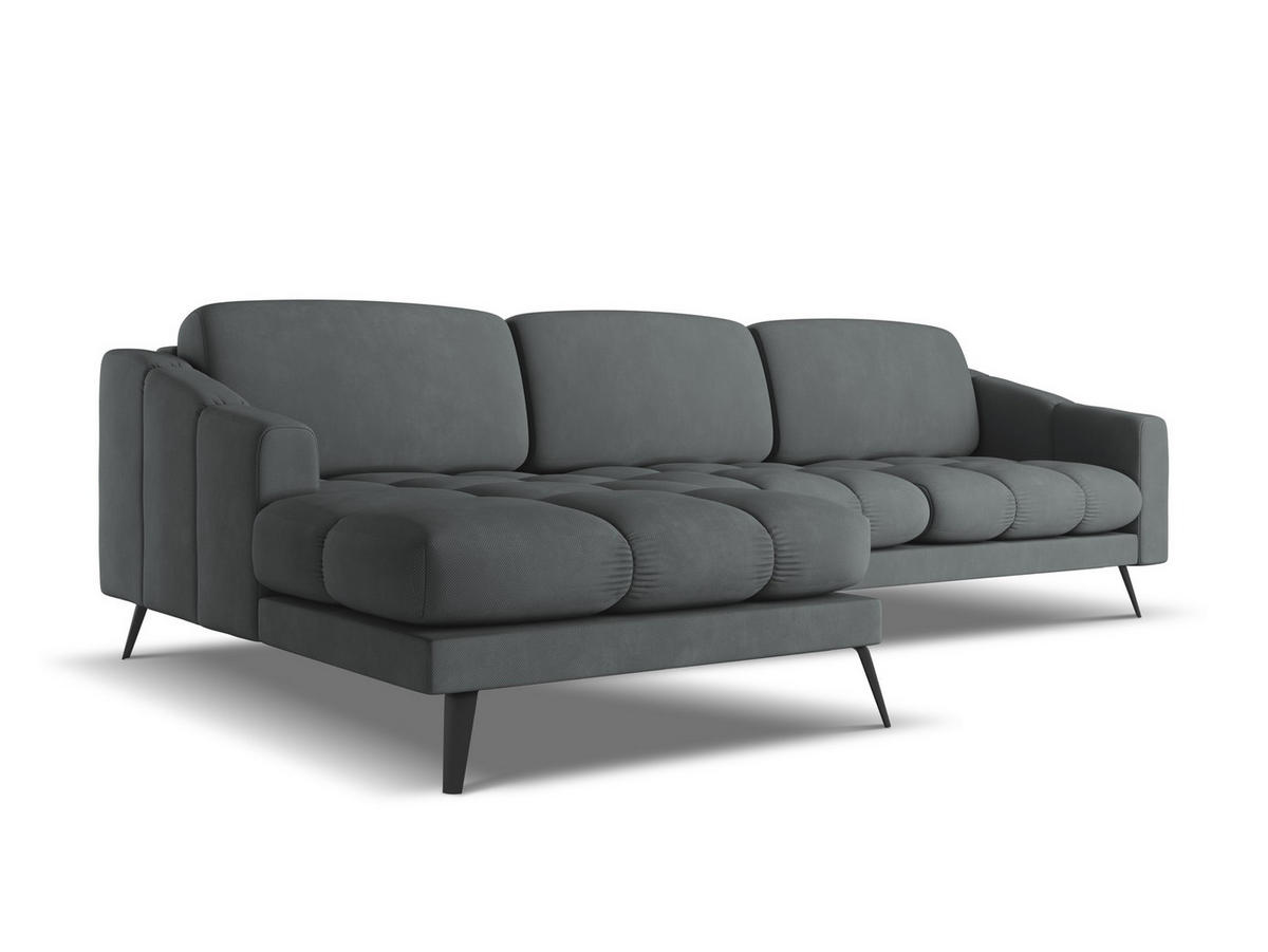 ECKSOFA Links Chenille Stoff Grau - Schwarz/Graphitfarben, Textil/Metall (160/264cm) - Makamii