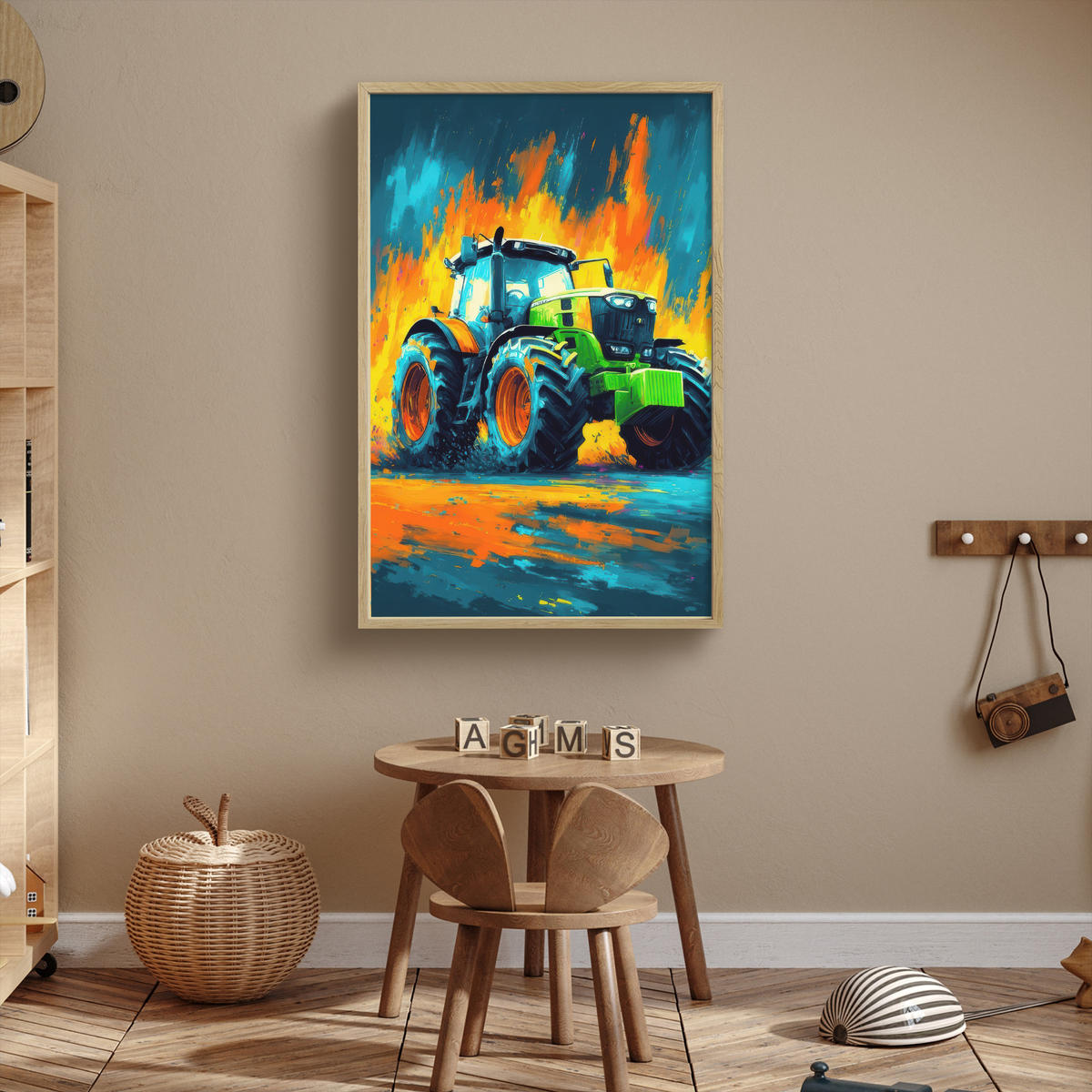 DOBÍJECÍ NOČNÍ LAMPIČKA Abstrakt - Traktor - Zelený 60x90 cm - tmavě modrá, kompozitní dřevo (8/60/90cm) - OnlyWow