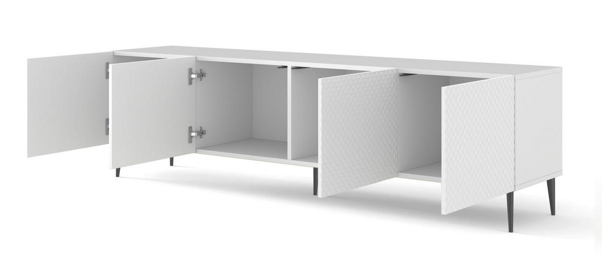 TV LOWBOARD Weiß, Weiß Hochglanz, Schwarz 200/56/42 - Weiß Hochglanz/Schwarz, Holzwerkstoff (200/56/42cm) - RAUMHIRSCH FURNITURE
