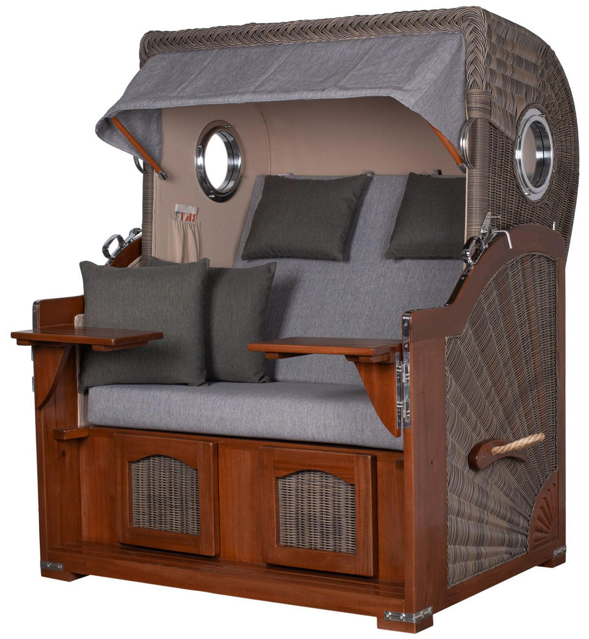 STRANDKORB Komplettset: Ammersee Mahagoni Bullauge - PE grau - Modell 570 - Anthrazit/Grau, Holz/Kunststoff (125/165/80cm) - bene living