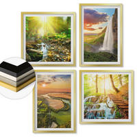 WANDBILDER 4er Set - 50x50 cm & 40x60 cm Goldrahmen - Orange Mountain Wasserfall - Goldfarben, Kunststoff (50/50cm) - ArtPrintCave