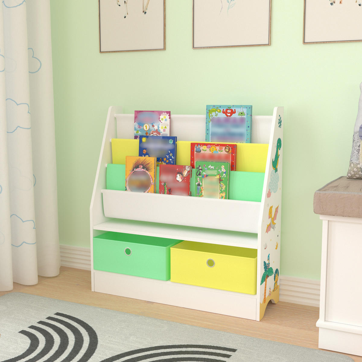 KINDERREGAL Neda - Gelb/Weiß, Holzwerkstoff/Textil (71/74/23cm) - [en.casa]