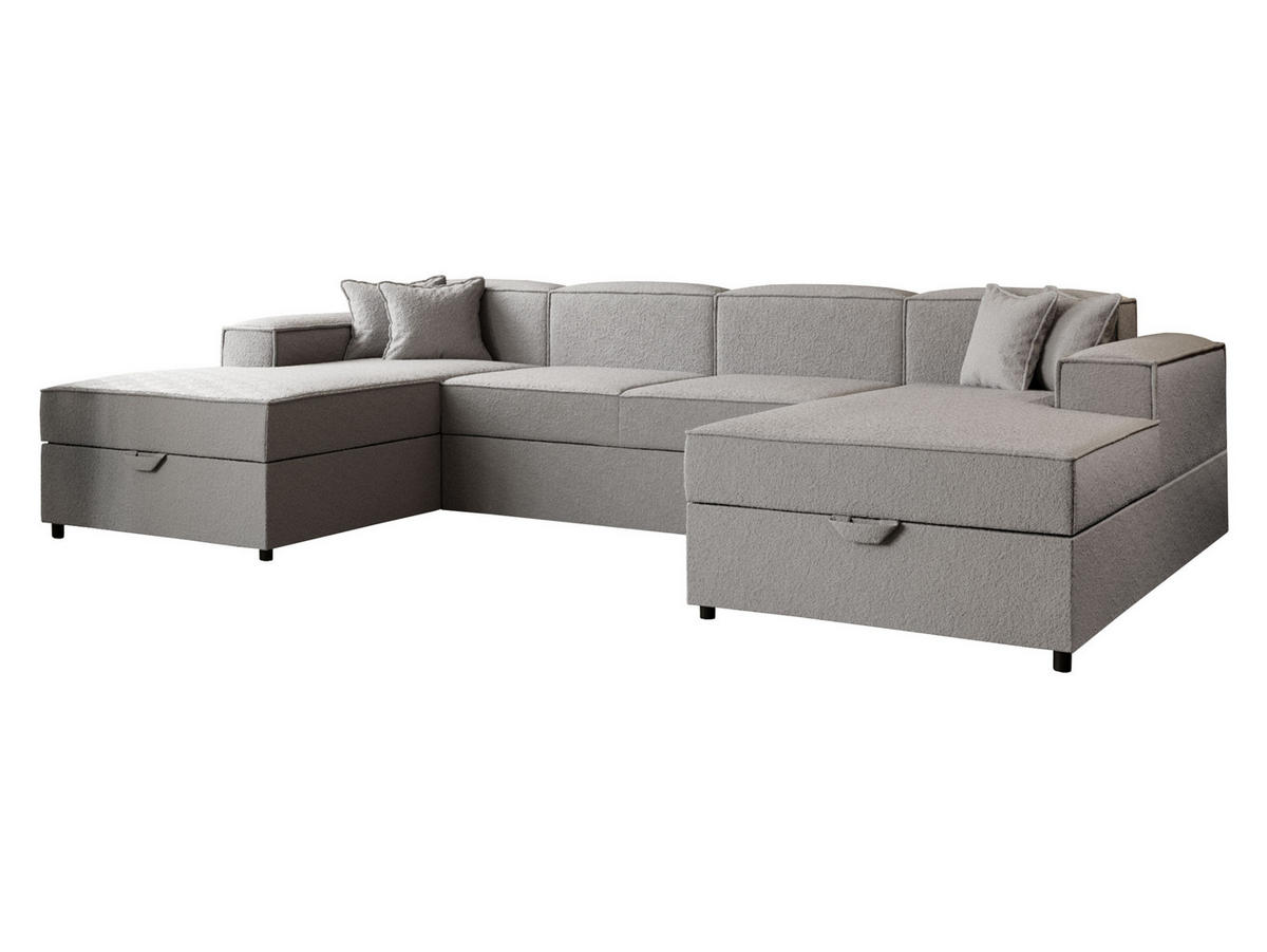 WOHNLANDSCHAFT Santos U Boucle - Schwarz/Grau, Holzwerkstoff/Kunststoff (320/79/166cm) - MIRJAN24