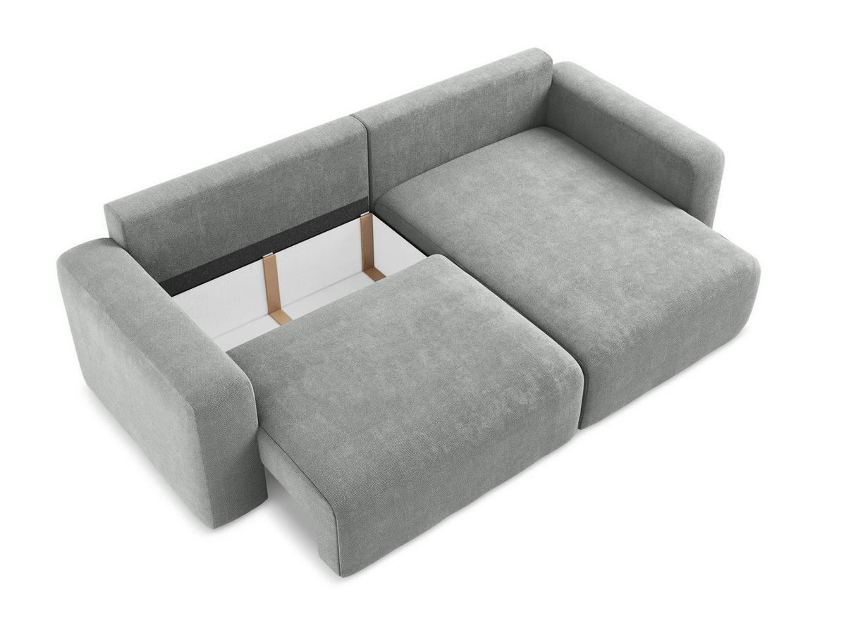 ECKSOFA mit Schlaffunktion rechts Chenille Stoff Grau - Blau/Schwarz, Kunststoff/Textil (244/149cm) - Makamii