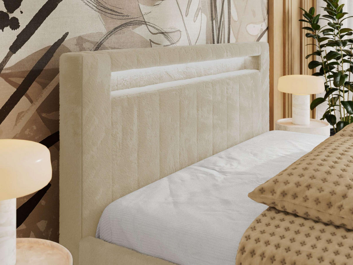 POLSTERBETT GOLD 5 CLASSIC 140/200 - Creme Plüsch - ohne Matratze - Creme, Textil (140/200cm) - MKS