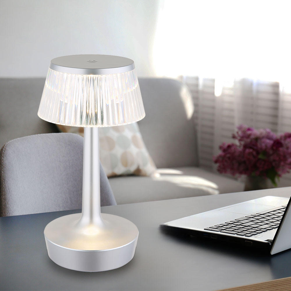 LED TISCHLEUCHTE Kristall Silber - Silberfarben, Kunststoff (12/12/23cm) - Globo Lighting