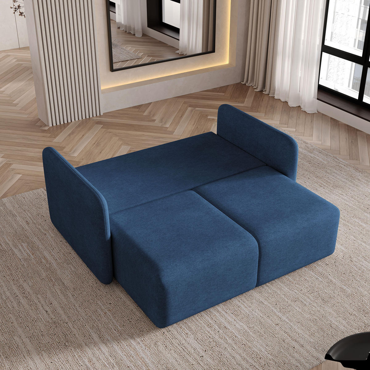 BETTSOFA SUVI II NV Blau Geflochtener Stoff mit Schlaffunktion - Blau, Textil (90/85/153cm) - MASSENO