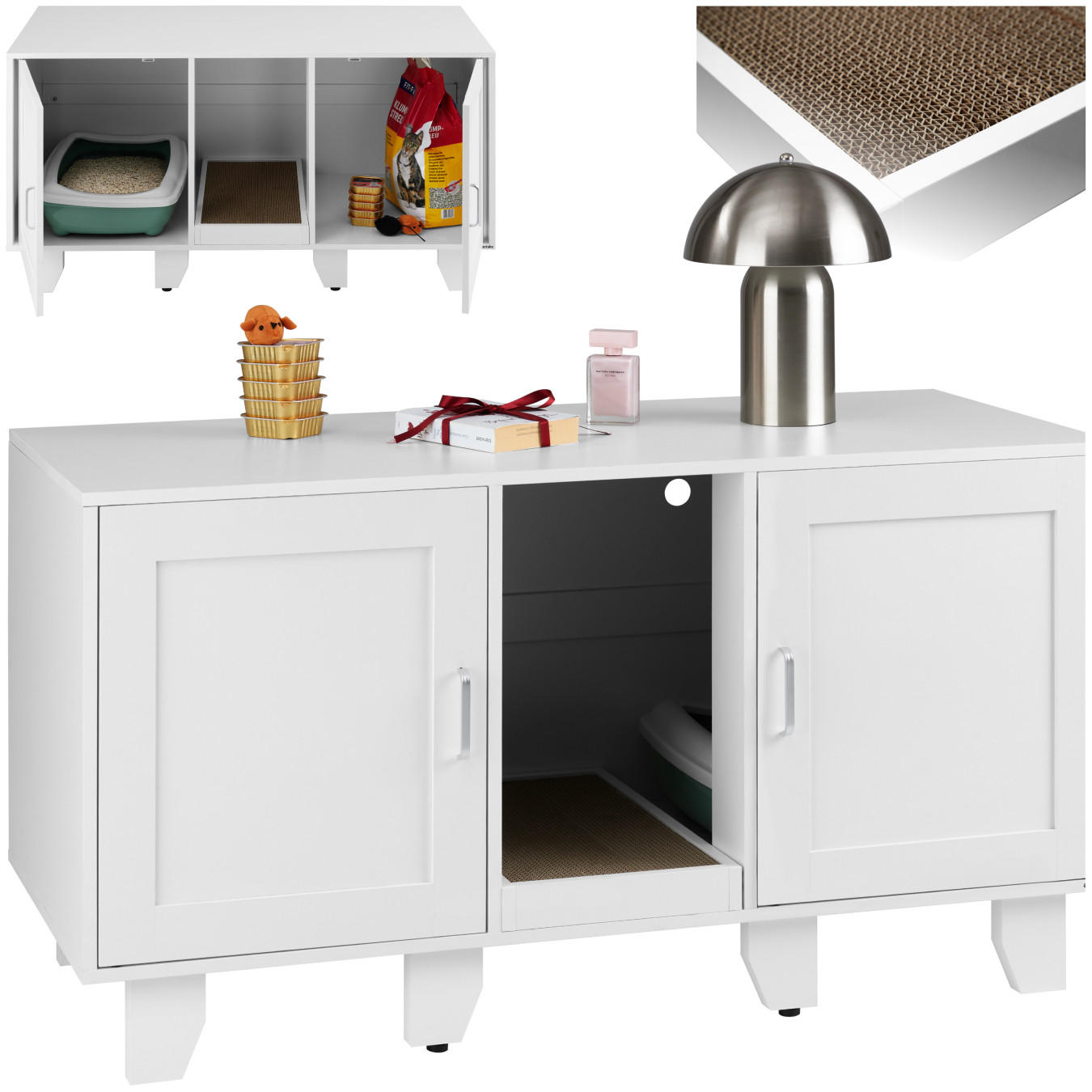 KATZENSCHRANK Freya,inklusive Kratzmatte, 120 x 52 x 65 cm,weiß - Weiß, Holz (120/65/52cm) - tectake