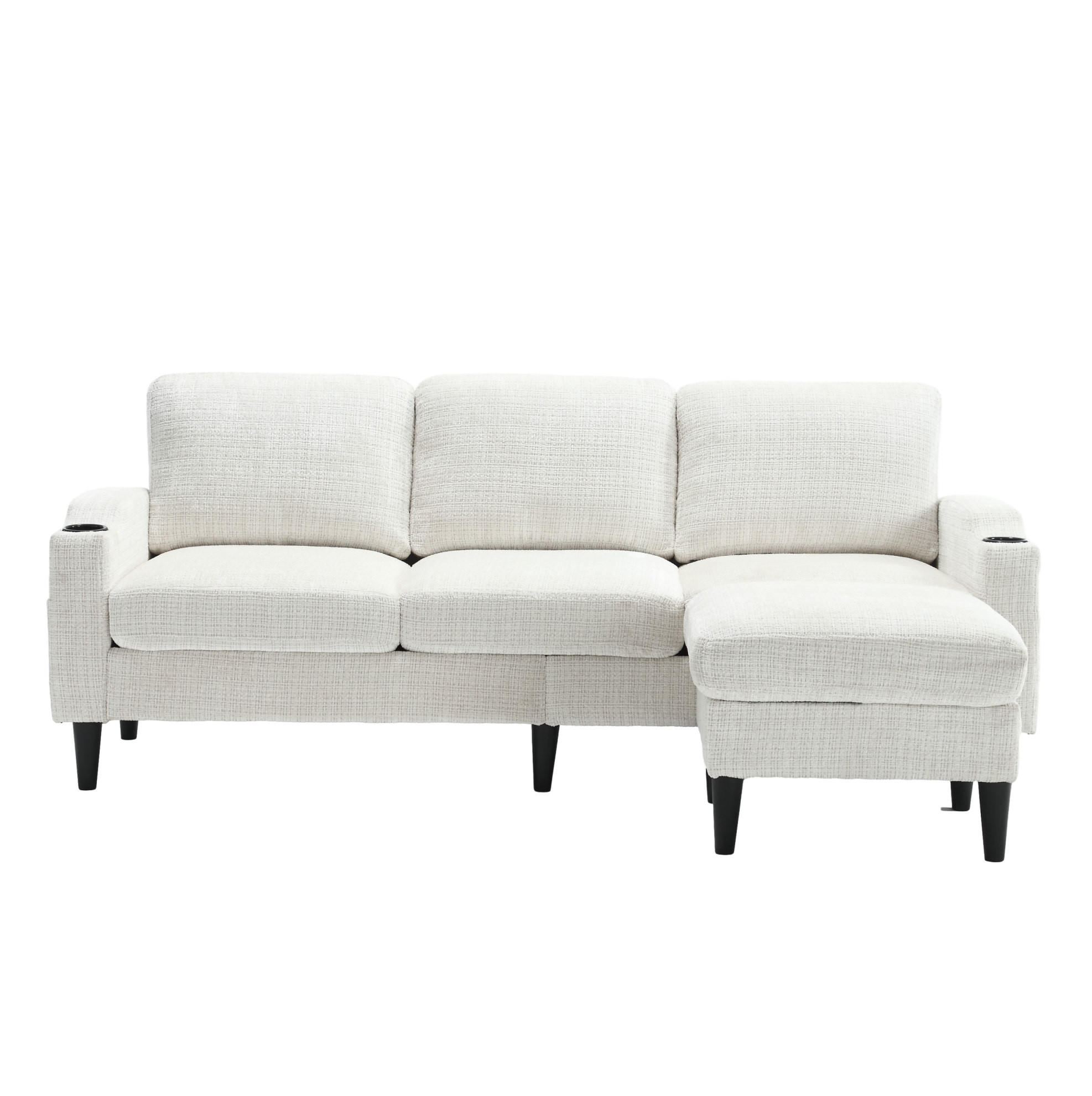 SOFA 4-Sitzer mit Hocker und Stauraum 196,5 x 75 x 77 cm Beige - Beige, Kunststoff (196.5/77/75cm) - Meubliv