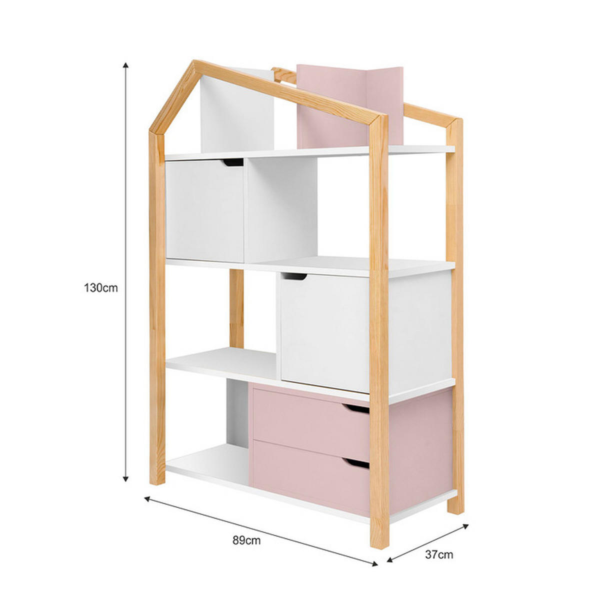 KNIHOVNA Růžová a bílá - bílá, kompozitní dřevo (89/130/31cm) - Petits-meubles