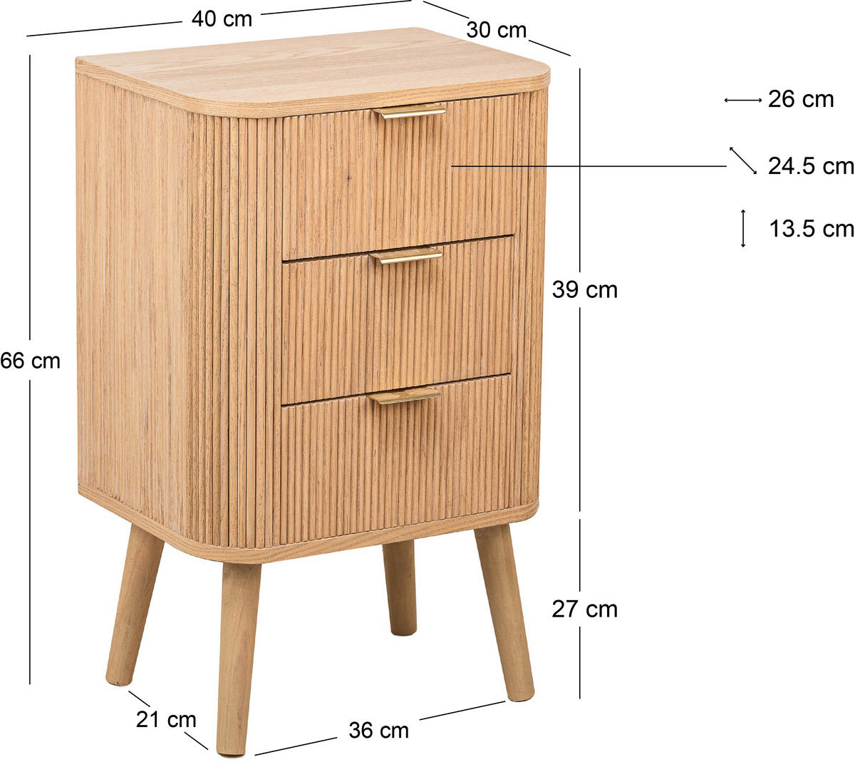 NACHTTISCH Rechteckig Braun 40 x 30 x 66 cm - Braun, Holz (40/66/30cm) - Nordlys