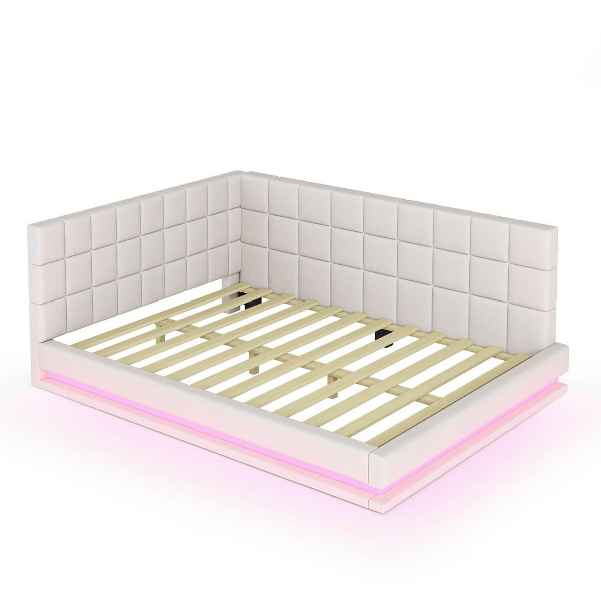 POLSTERBETT 140 x 200 cm in Samtstoff Beige mit LED Lichtleiste - Beige, Holz/Textil (140/200cm) - KOMHTOM