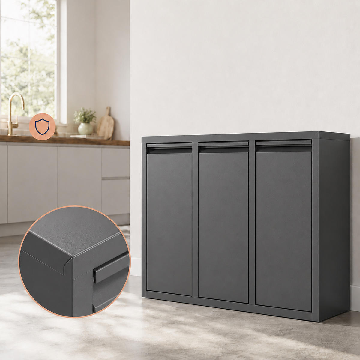 PUBELĂ Antracit 3-compartimente basculantă 3x10 l - antracit, material plastic/metal (65/49/25cm) - Relaxdays