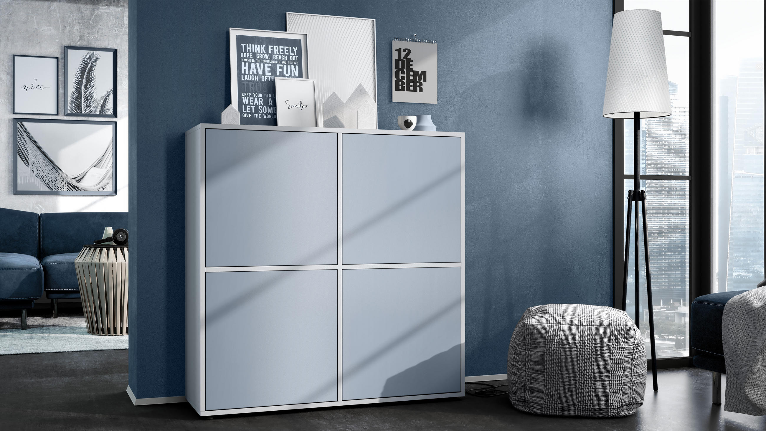 HIGHBOARD Cuba Türen in Denim matt - Pastellblau, Holzwerkstoff (104/105.5/35.5cm) - Vladon