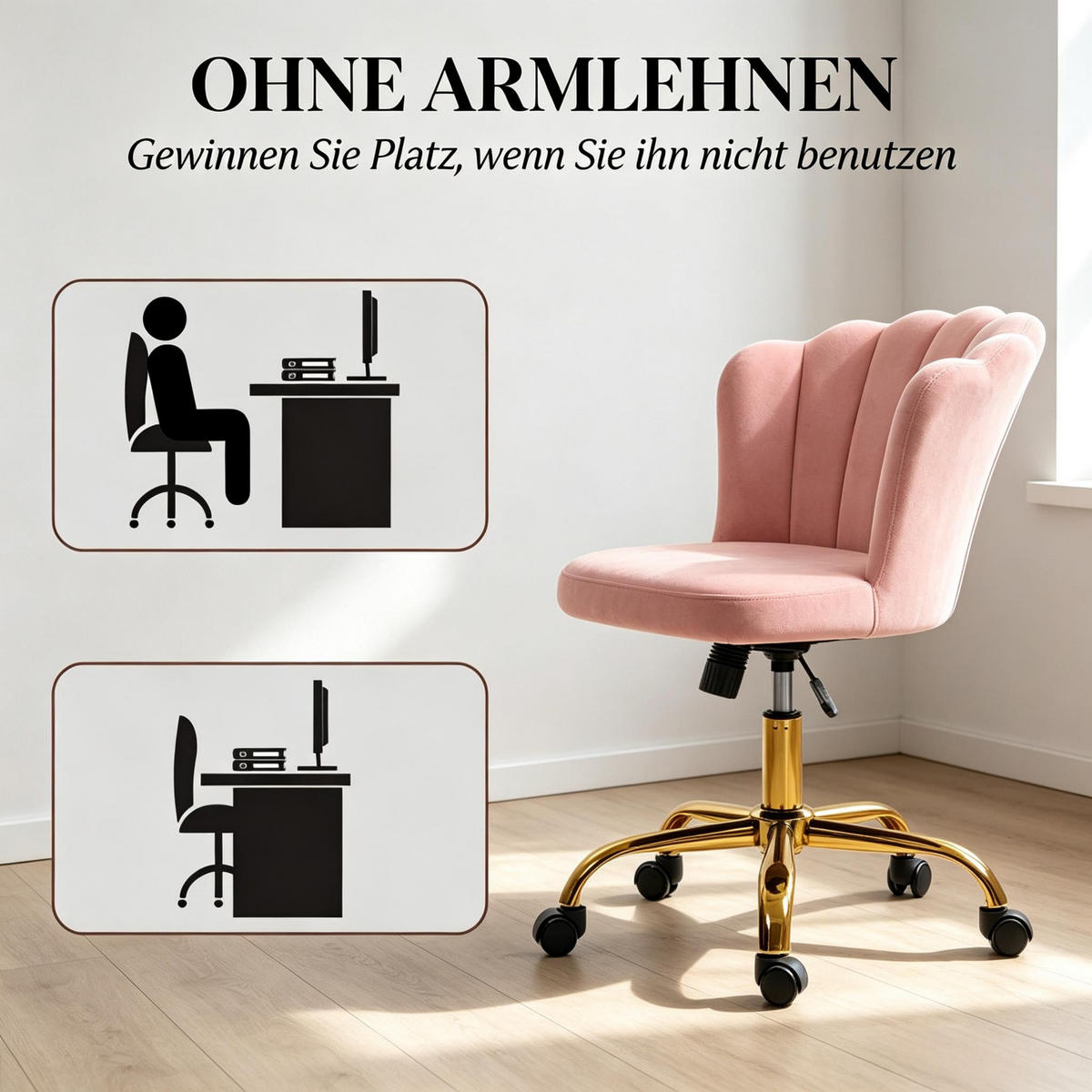 DREHSTUHL rosa Velours Friseurstuhl höhenverstellbar 69 cm - Rosa, Textil (69/80/64cm) - Gisaae