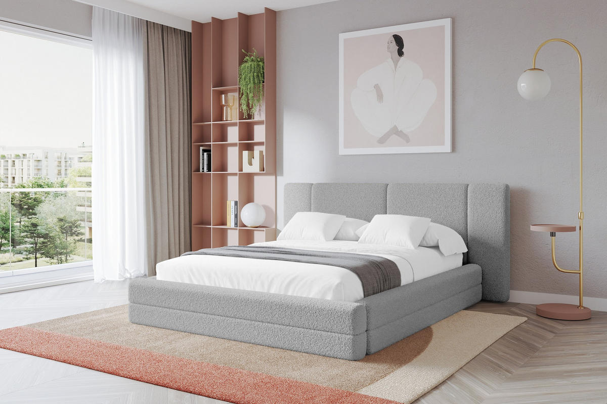 POLSTERBETT mit Bettkasten und Lattenrost, Bett mit Matratze H3/H4 - TEVO 160x200 Hellgrau - Taupe, Holzwerkstoff/Textil (160/200cm) - ALTDECOR