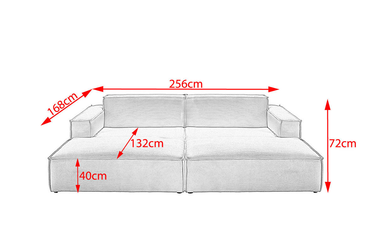 BIG SOFA SAMU Beige Cord - Beige/Schwarz, Textil (256/72/168cm) - KAWOLA