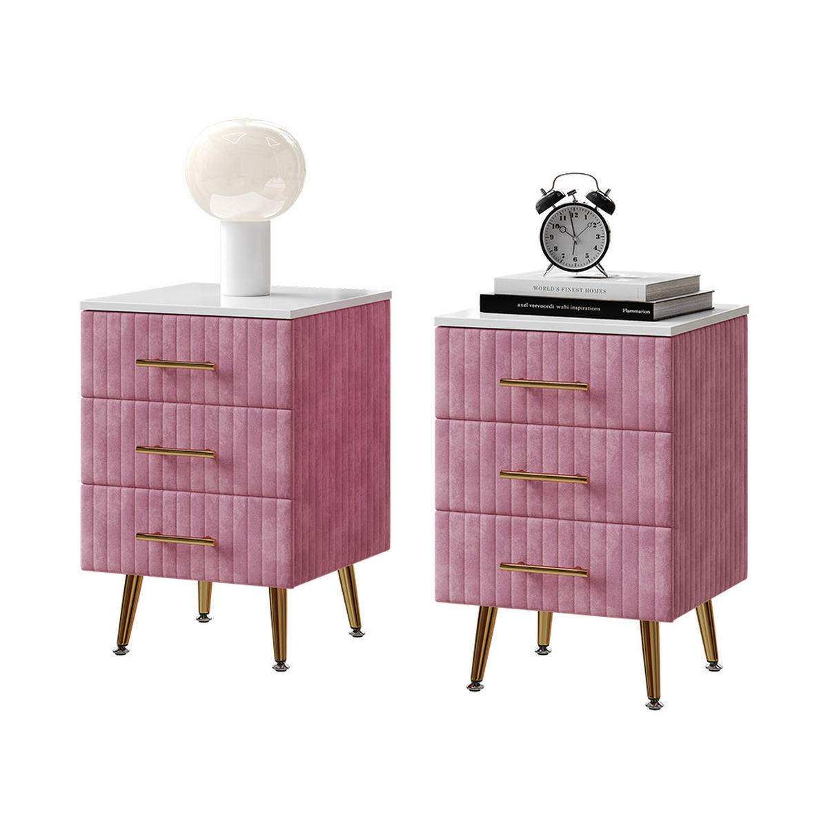 NACHTTISCH Velia Rosa 41 x 62 cm 2er Set - Pink, Holzwerkstoff (41/62/40.5cm) - Vicco