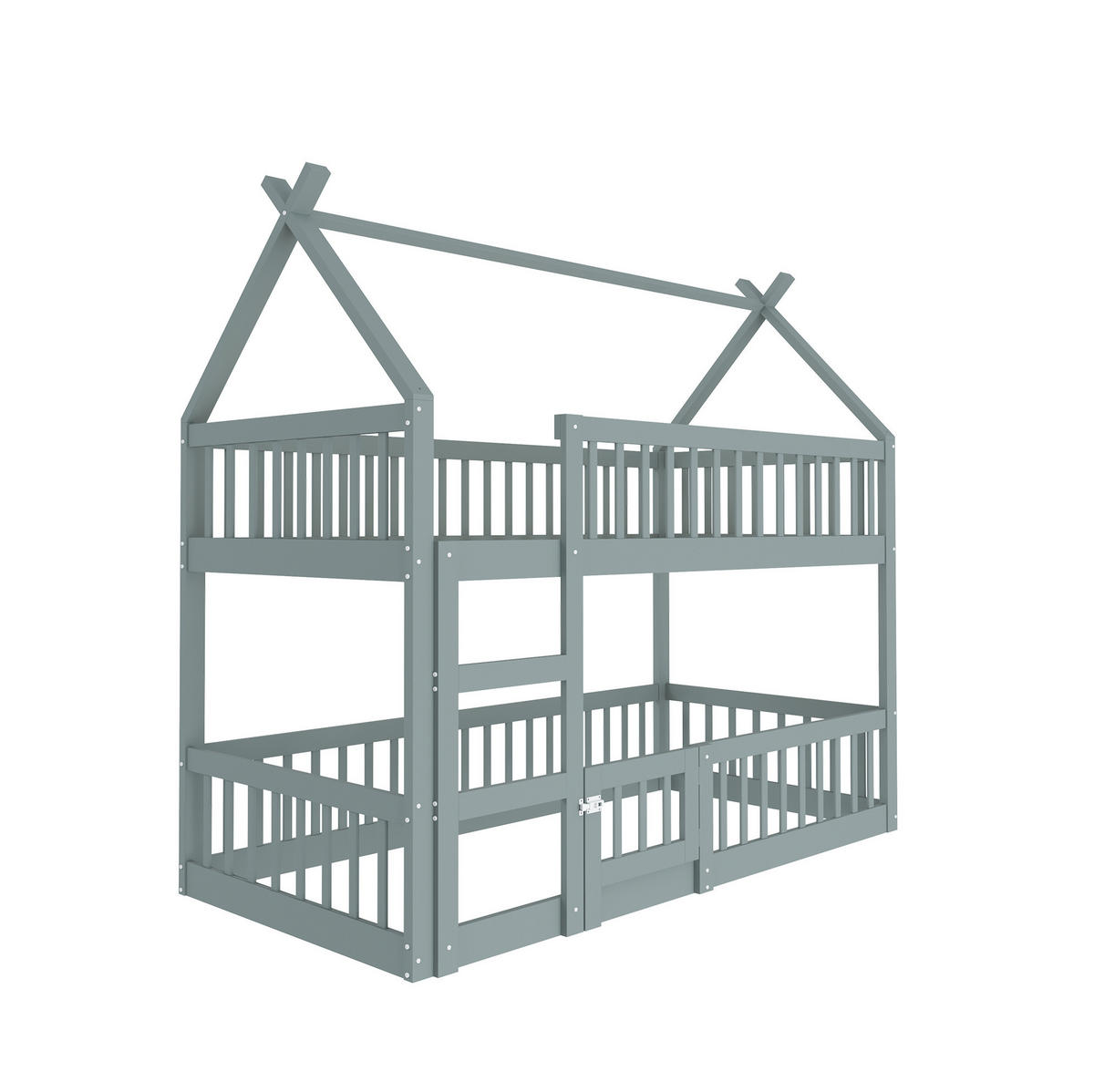 ETAGENBETT 90/200 cm grau mit Treppe und Hochsicherheitszaun - Grau, Holz (90/200cm) - OKWISH