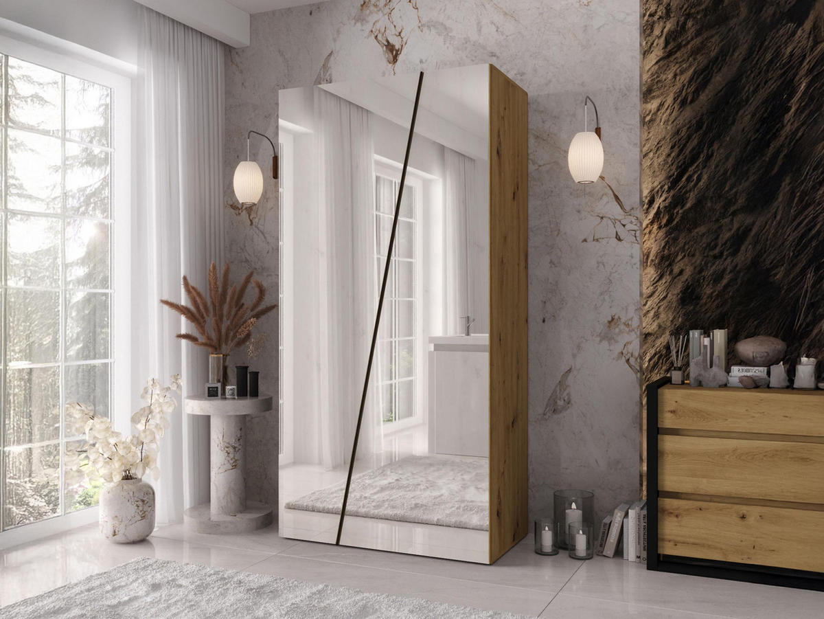 DREHTÜRENSCHRANK Zen 2L 100 cm - Schwarz/Eiche Artisan, Holzwerkstoff/Kunststoff (100/202/50cm) - MIRJAN24