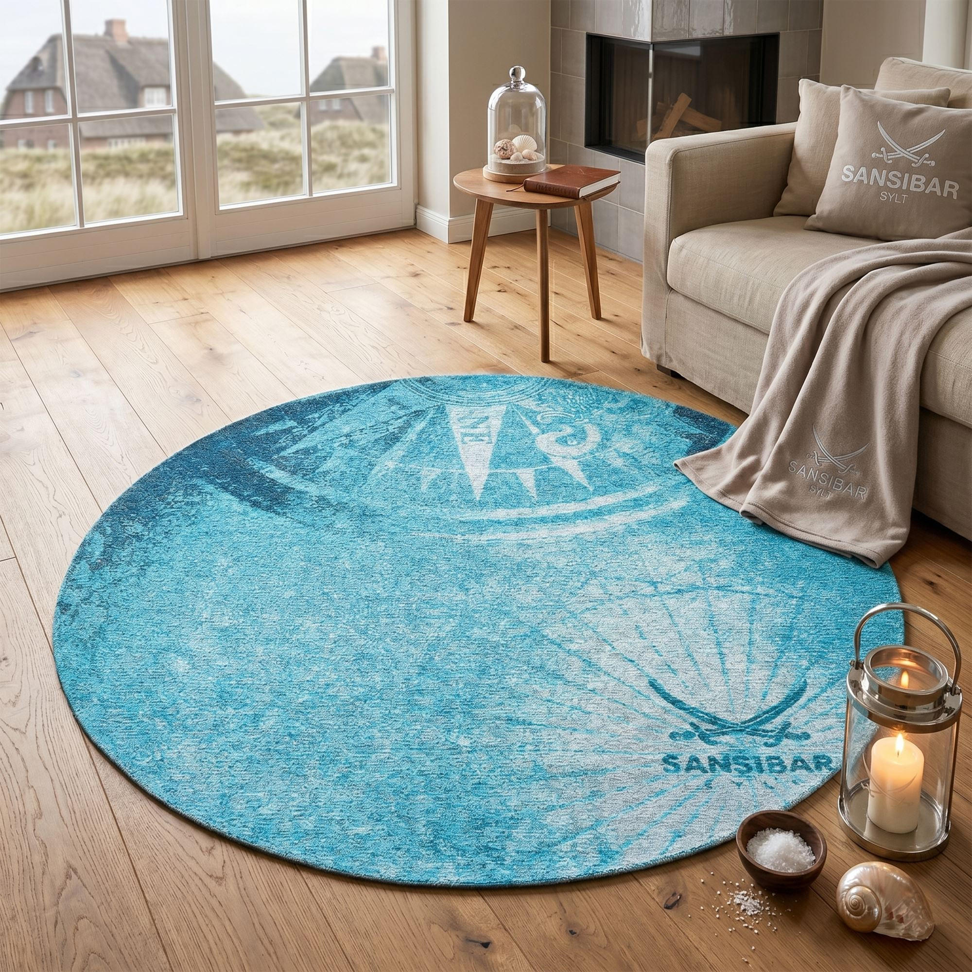 FLACHWEBTEPPICH Keitum 160x160 cm - Blau, Textil (160/160cm) - Sansibar SYLT