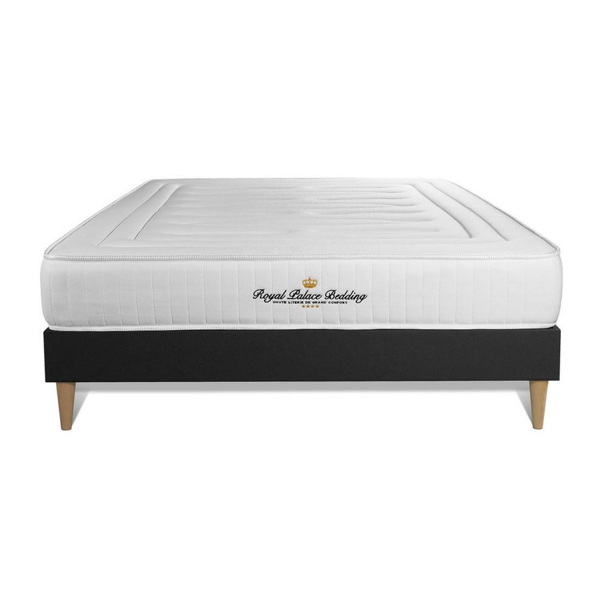 BETT Nottingham Memory-Schaum 135 x 220 cm h3 - Kit Bettgestell Schwarz - Beige/Schwarz, Holz (135/220cm) - ROYAL PALACE BEDDING