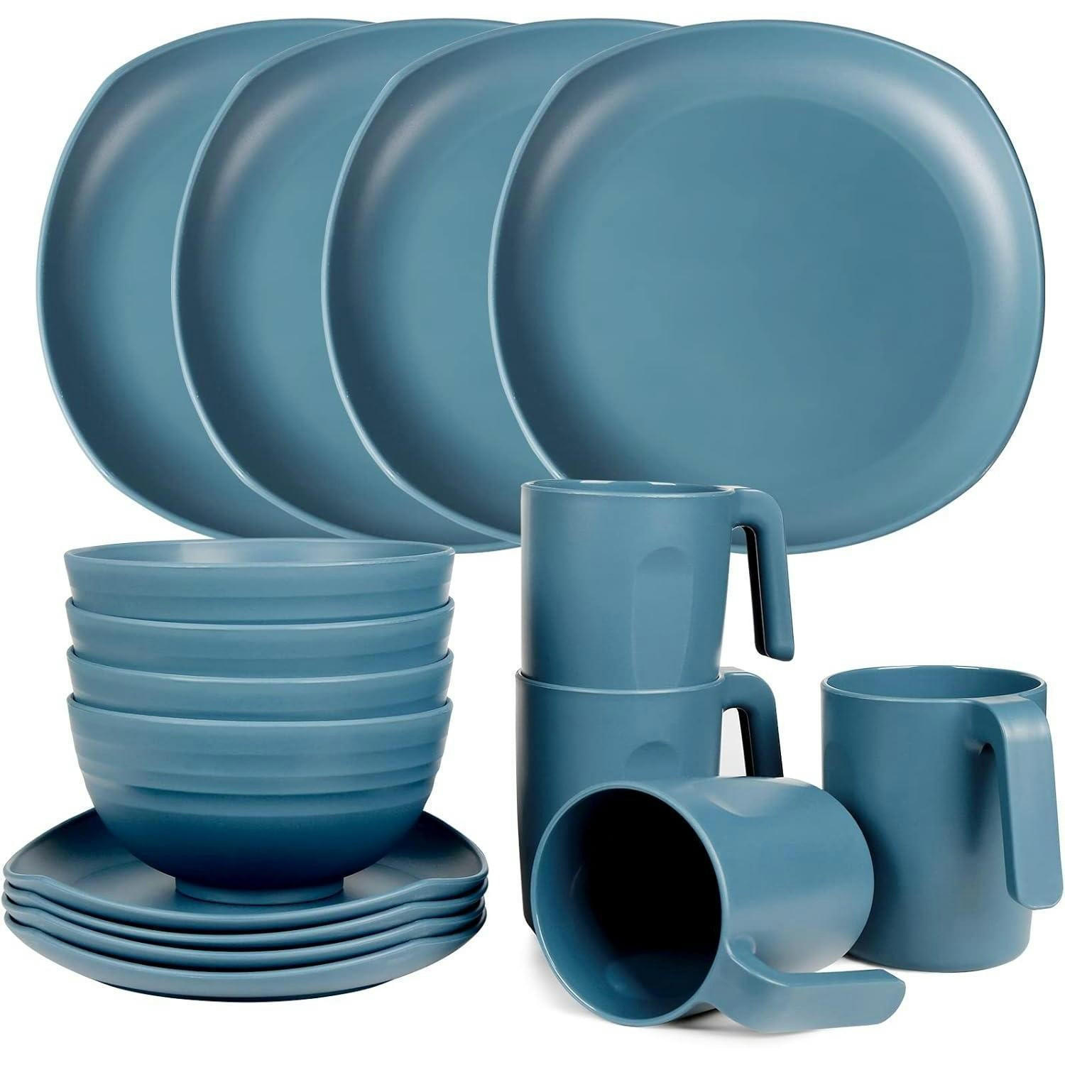 GESCHIRRSET 16-teiliges Set PP leicht unzerbrechlich für 4 Personen - Blau, Kunststoff (24/7.6/24cm)