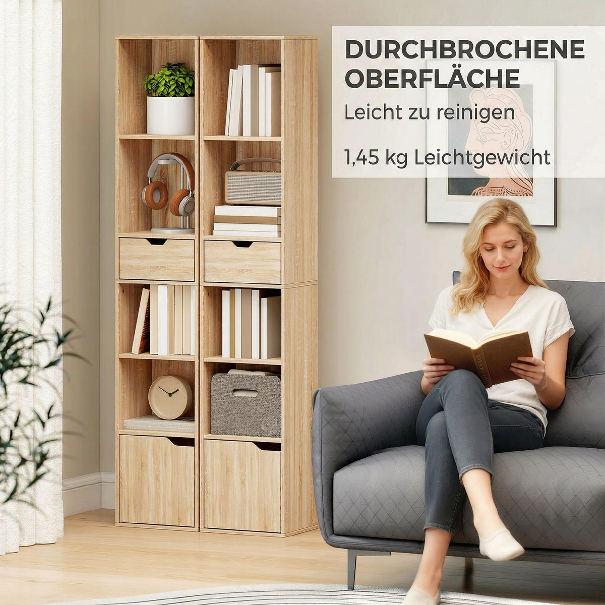 REGAL DE-15577 30/24/158 cm, mit Schublade & Schrankfach Naturholz - Naturfarben, Holzwerkstoff (30/158/24cm) - ComfortXL