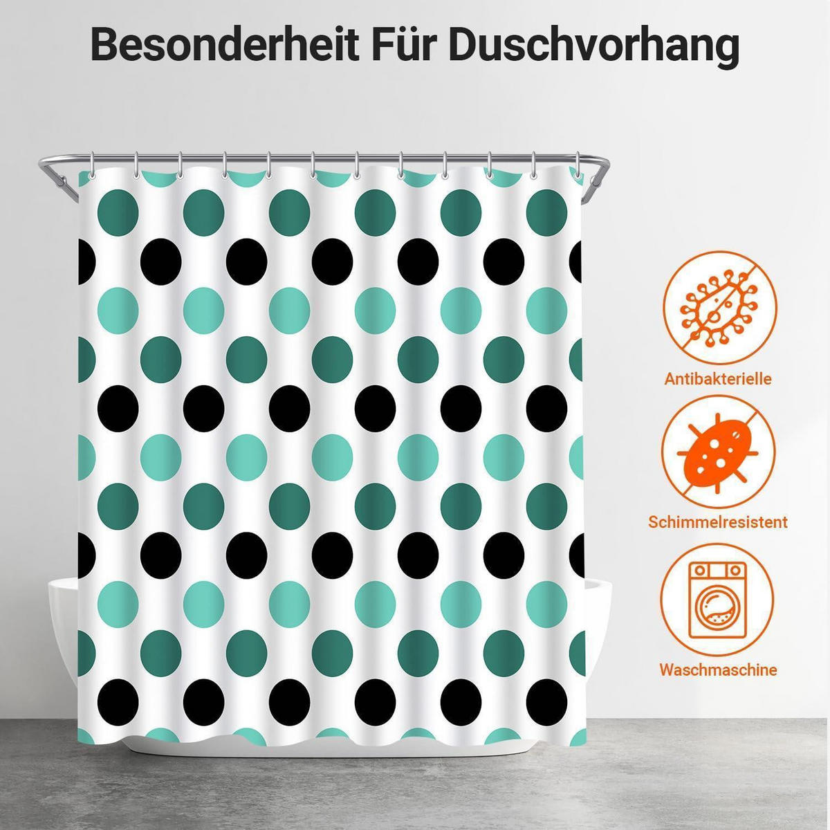 DUSCHVORHANG Punkte 180 x 200 cm Wasserabweisend Antischimmel Waschbar Polyester - Multicolor, Textil (180/200cm)