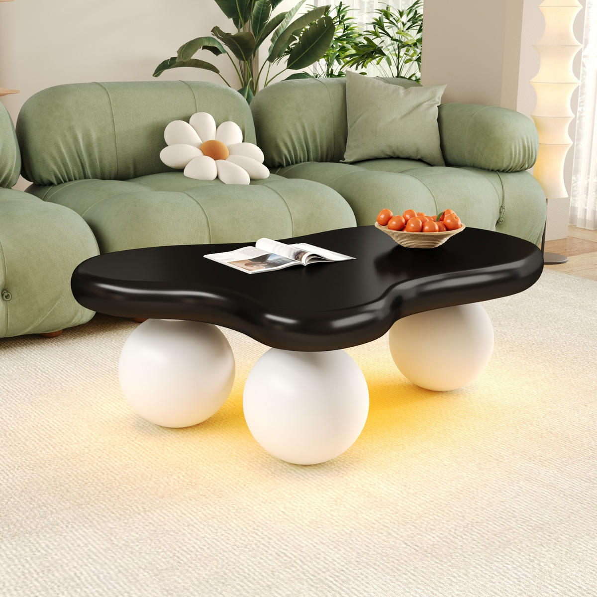 COUCHTISCH 95/62,5/32 cm mit LED-Beleuchtung, wolkenförmigem Design und MDF-Oberfläche, Schwarz/Weiß - Schwarz/Weiß, Holzwerkstoff (95/62.5/32cm) - Redom
