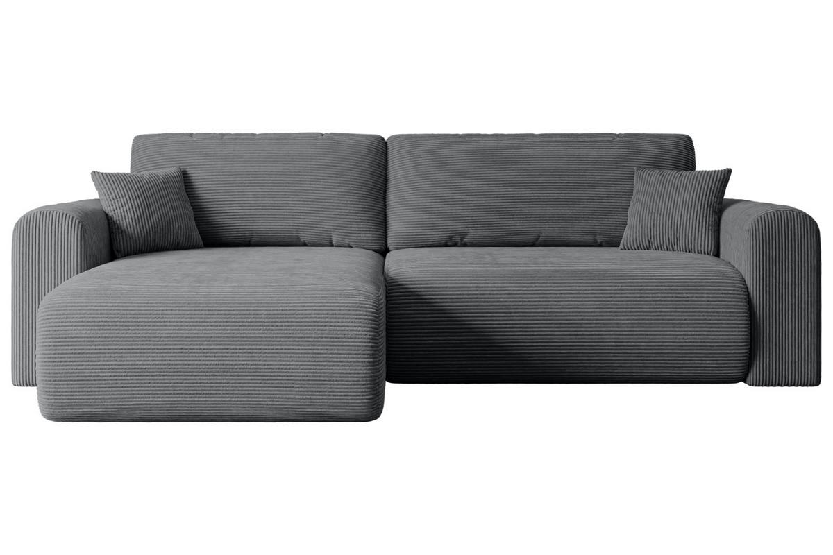 ECKSOFA mit Schlaffunktion und Bettkasten ORRO-L - 272x145x83 cm Dunkelgrau Cord - Dunkelgrau/Schwarz, Holzwerkstoff/Kunststoff (272/145cm) - ALTDECOR