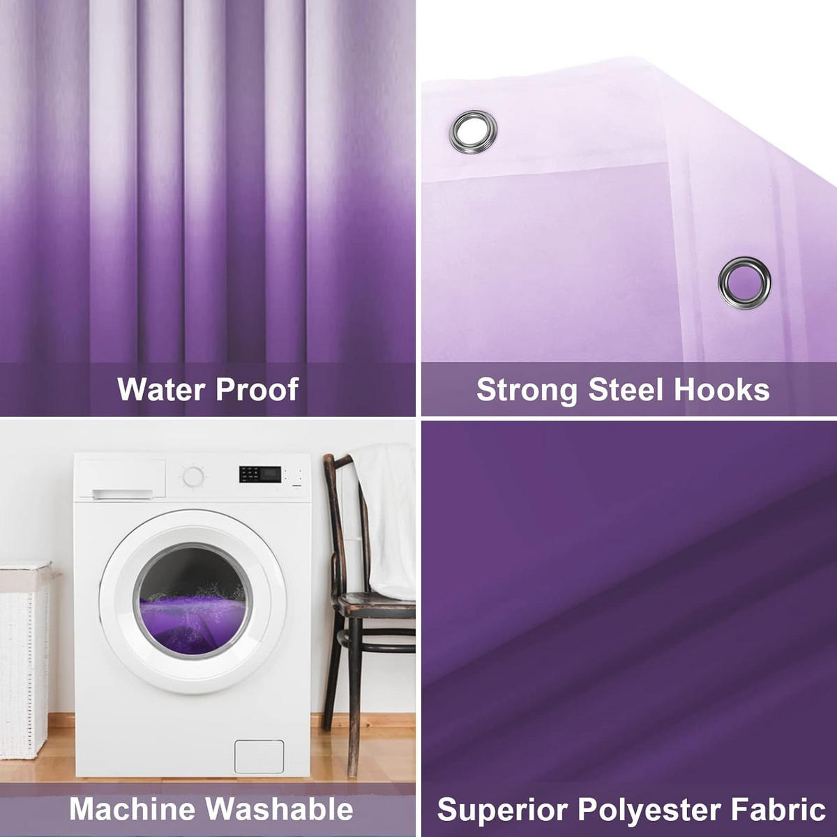 DUSCHVORHANG Violett dick mit Haken Badezimmer - Lila, Textil (180/180cm) - MCBOSON