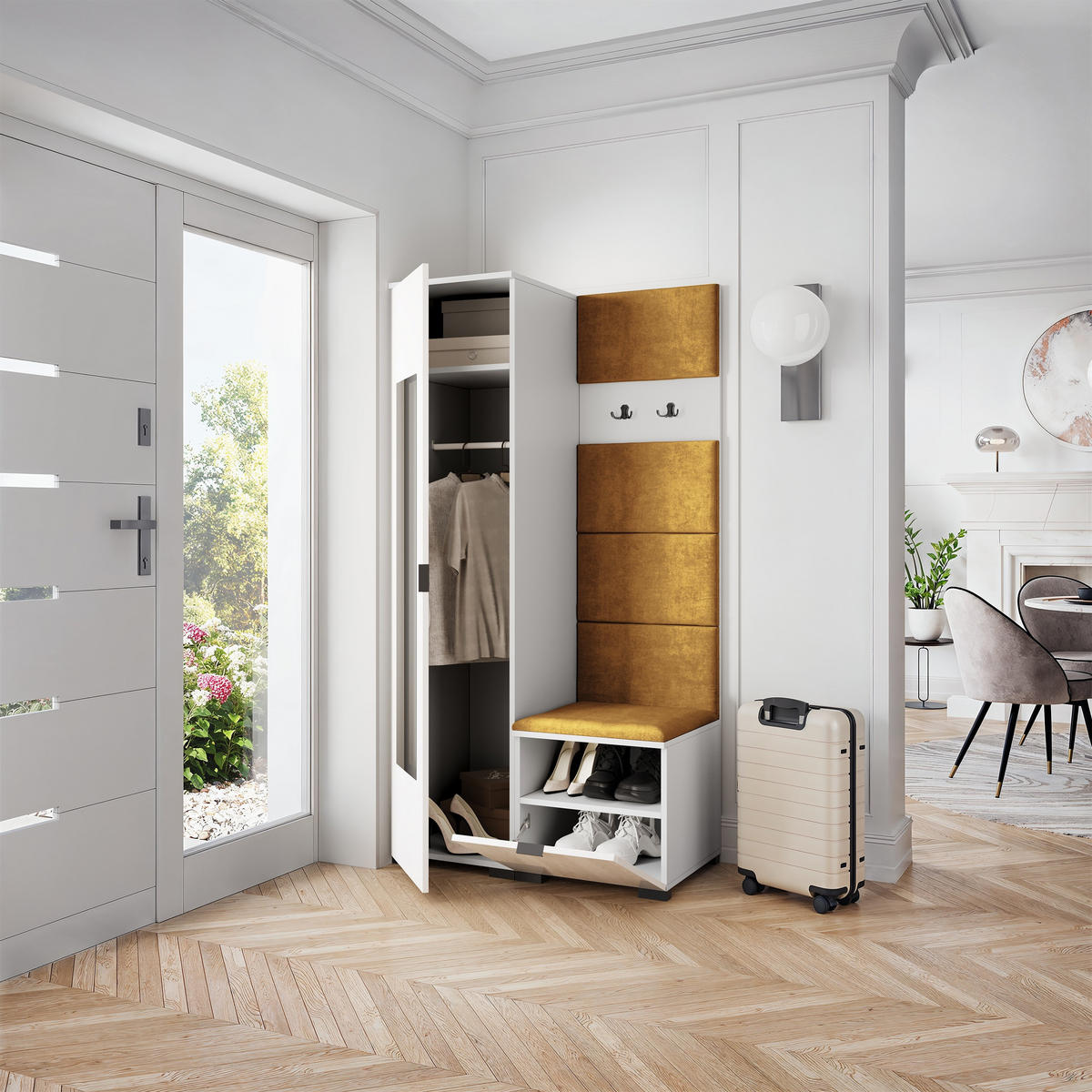 GARDEROBENSCHRANK VIRA 95/181/51 cm Modern Garderobe-Set Weiß - Gelb/Weiß, Holzwerkstoff (95/181/51cm) - MASSENO