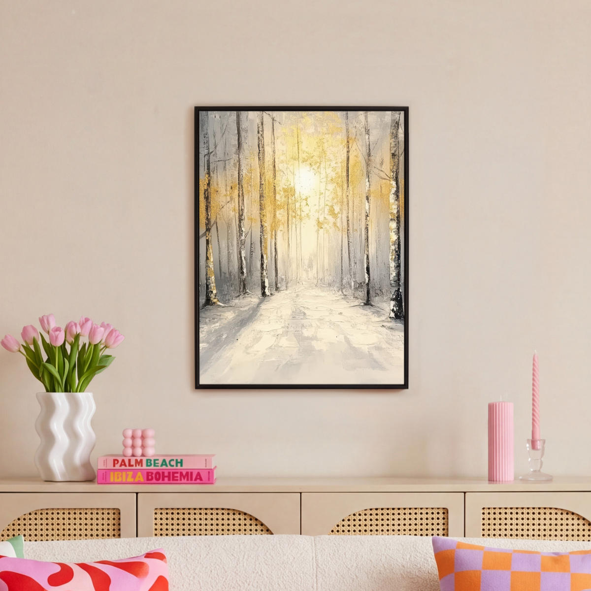 LEINWAND Bilder mit Rahmen - Winter - Abstrakt - Schnee - Natur - Sonne - 50x70 - Grau, Textil (50/70cm) - MuchoWow
