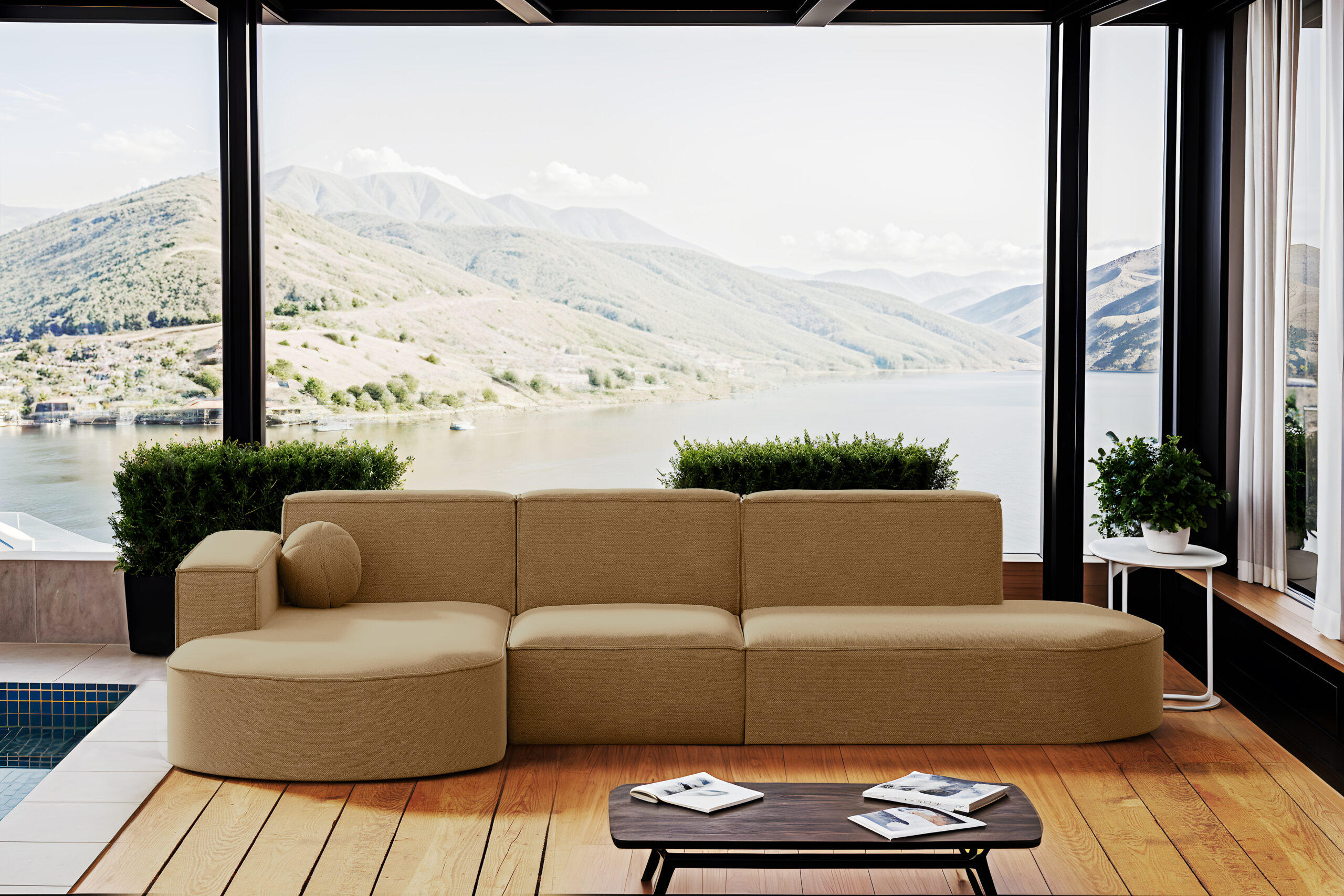 GARTENECKSOFA L-Form Garten Modena L Patio Capucino Links - Cappuccino, Holz/Textil (165/78/296cm) - Kaiser Möbel