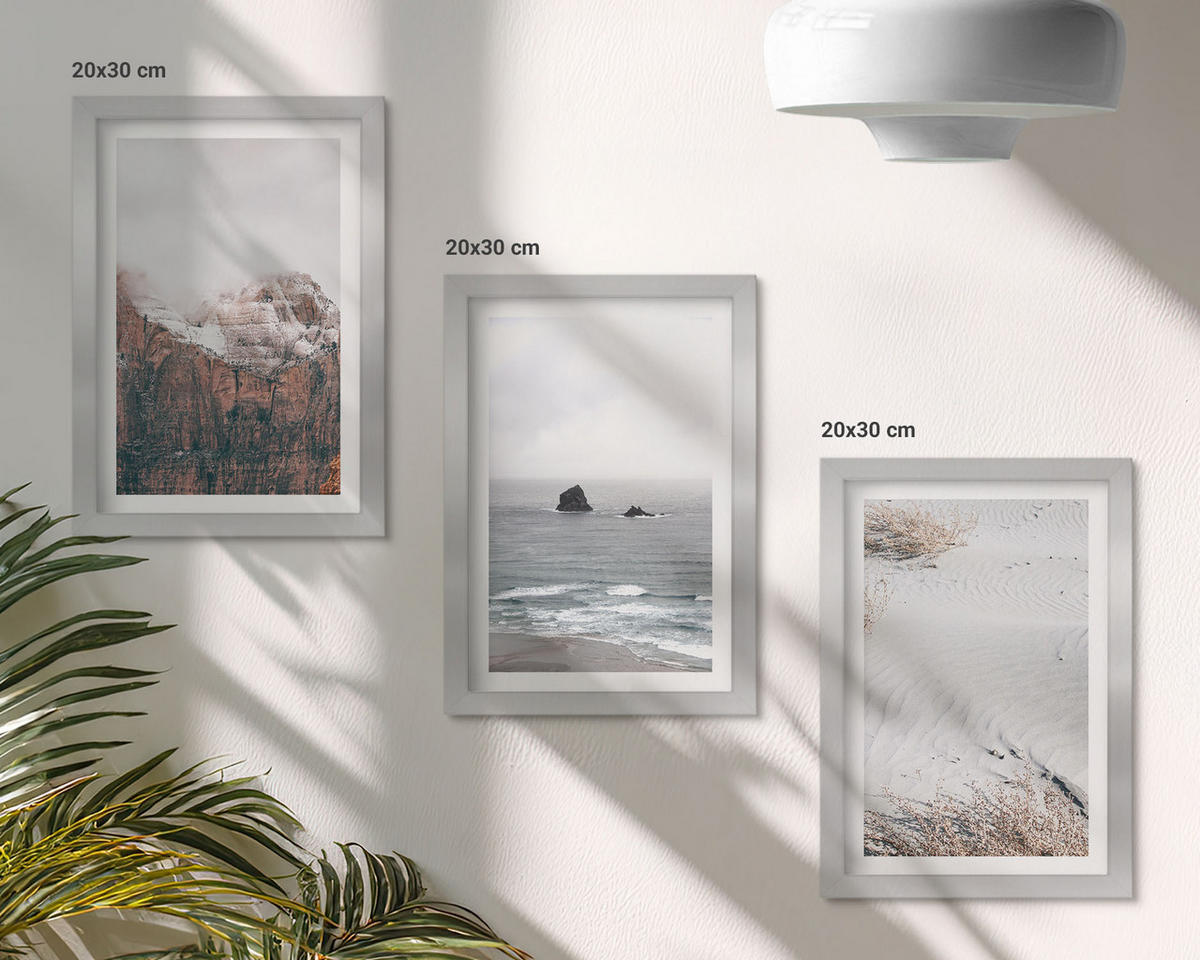 BILDER SET 3er Set - 20x30 cm Silberner Rahmen - Berge, Wolken, Meer, Sand, Natur - Silberfarben, Kunststoff (20/30cm) - TULUP