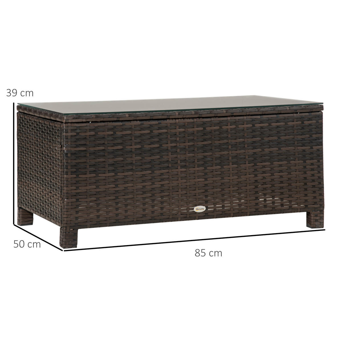 COUCHTISCH, Braun, Metall, PE-Rattan, Gehärtetes Glas - Braun, Kunststoff (85/50/39cm) - Outsunny