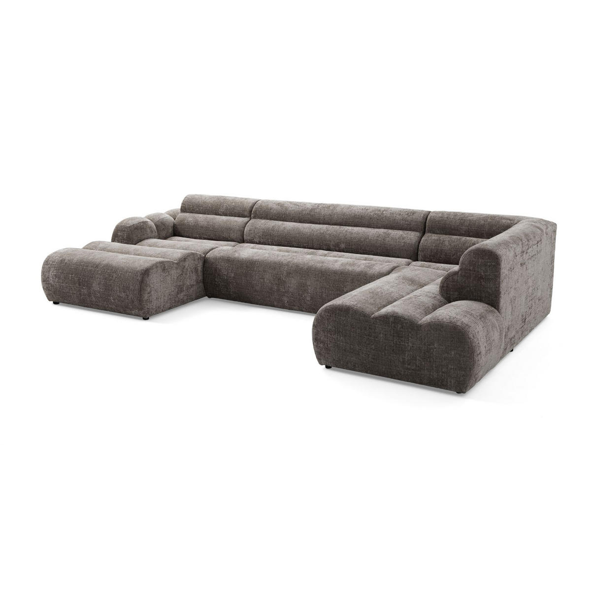 6-SITZER modulares Wohnlandschaft U XXL VEER SET 4 Rechts, 368 x 190 cm, Chenille Webstoff Braun - Schwarz/Braun, Holz/Kunststoff (190/75/368cm) - Muffo