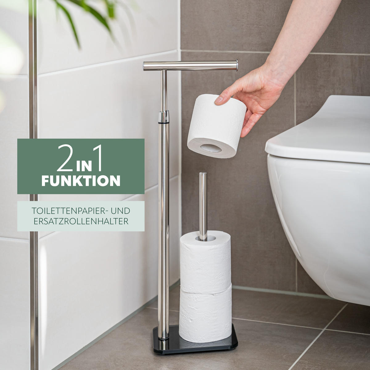 STAND-WC-ROLLENHALTER, schwarz - Schwarz, Metall (19/56/13cm) - bremermann