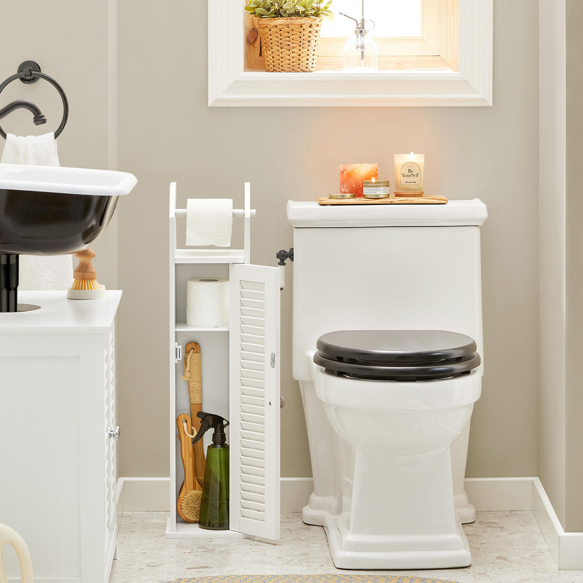 TOILETTENROLLENHALTER Weiß - Weiß, Holzwerkstoff (20/79/19cm) - SoBuy