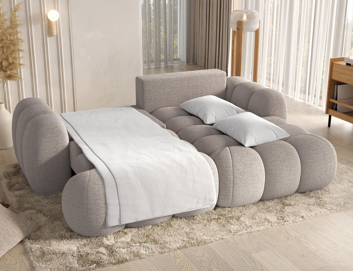 ECKSOFA COVELION L-Form – Schlaffunktion, Bettkasten, Wellenfederung, HR-Kaltschaum, inkl. Kissen, moderner Wohnkomfort - Creme, Kunststoff (167/260cm) - Wohnideebilder