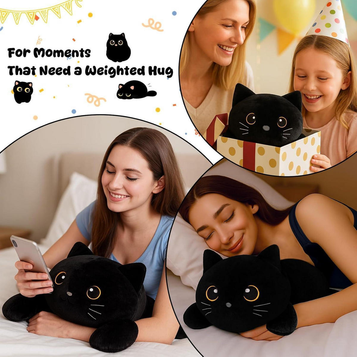 GEWICHTETES Plüschtier schwarze Katze als Kuscheltierkissen - Schwarz, Textil (18/35cm)