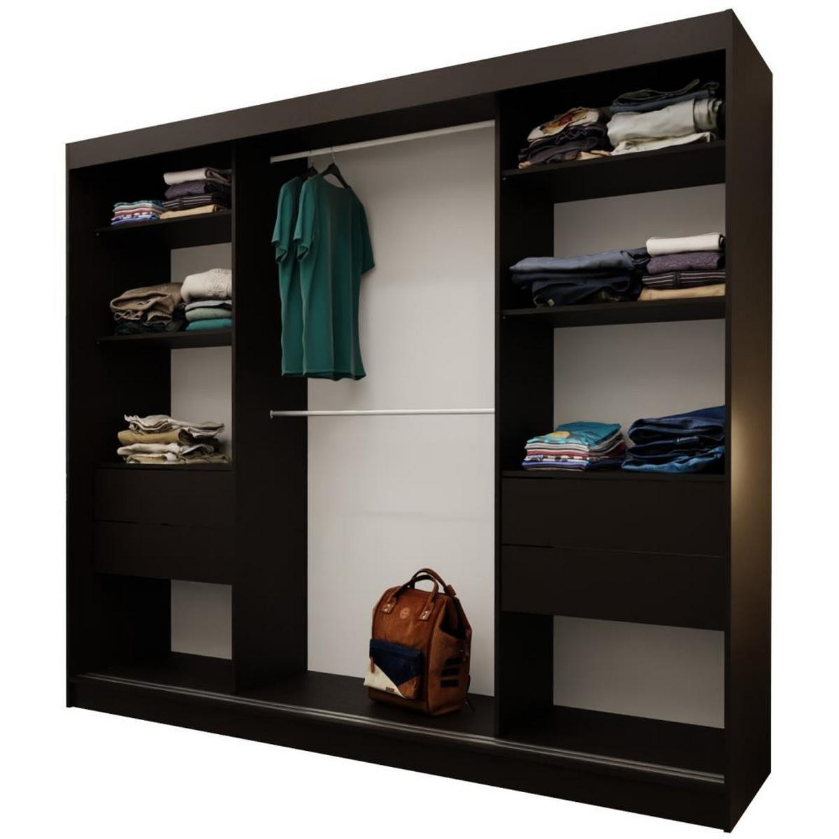 SCHWEBETÜRENSCHRANK Marika 240/216/61 schwarz mit Spiegel und Schubladen - Schwarz, Holzwerkstoff (240/216/61cm) - Beautysofa
