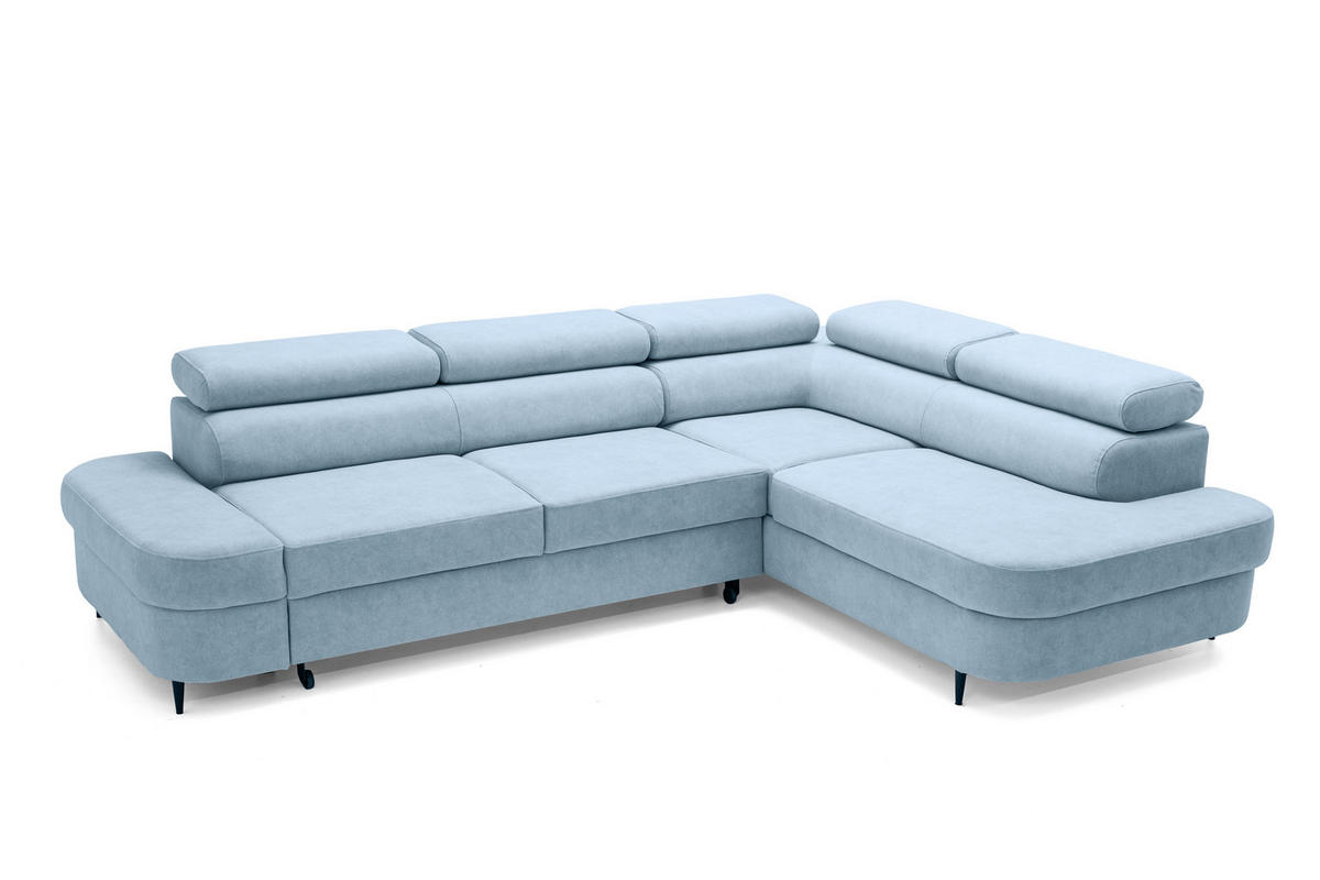 ECKSOFA PRIAM L Rechts mit Schlaffunktion 125x195 Velours Hellblau - Schwarz/Hellblau, Holz/Textil (203/275cm) - Muffo