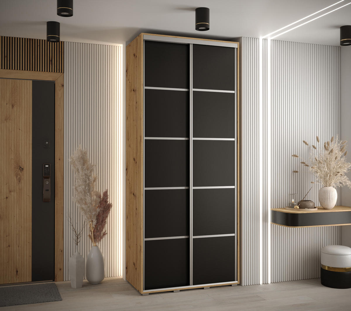 SCHWEBETÜRENSCHRANK 235,2/120/45 2-türig - Silberfarben/Schwarz, Holz/Metall (120/235/45cm) - Abiks Möbel